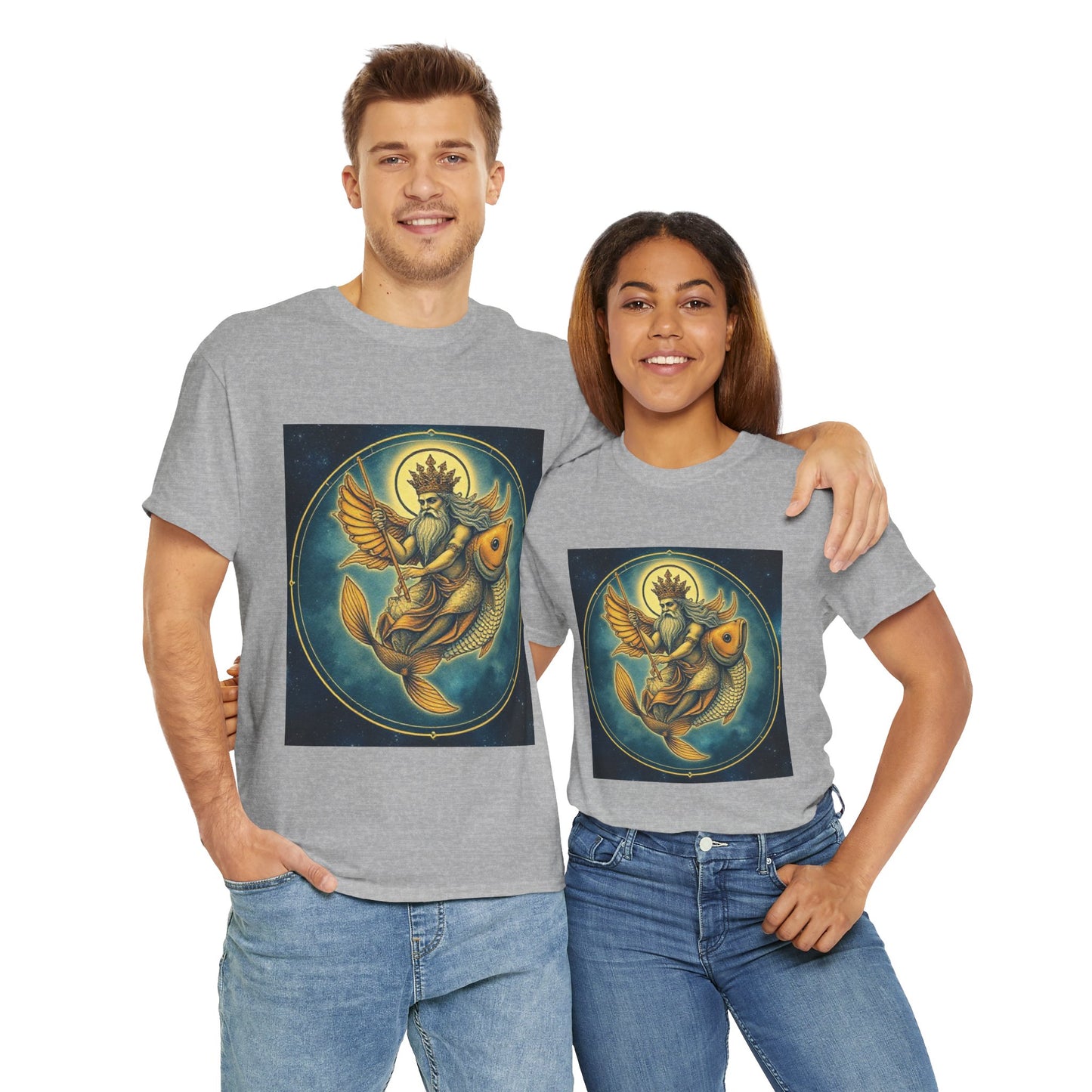 Unisex Heavy Cotton T-Shirt, Pisces King. Zodiac Design