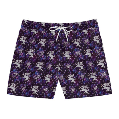 Men's Mid-Length Swim Shorts, (AOP), Virgo, Zodiac, Bubble Pattern