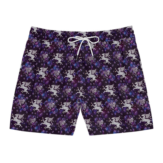 Men's Mid-Length Swim Shorts, (AOP), Virgo, Zodiac, Bubble Pattern