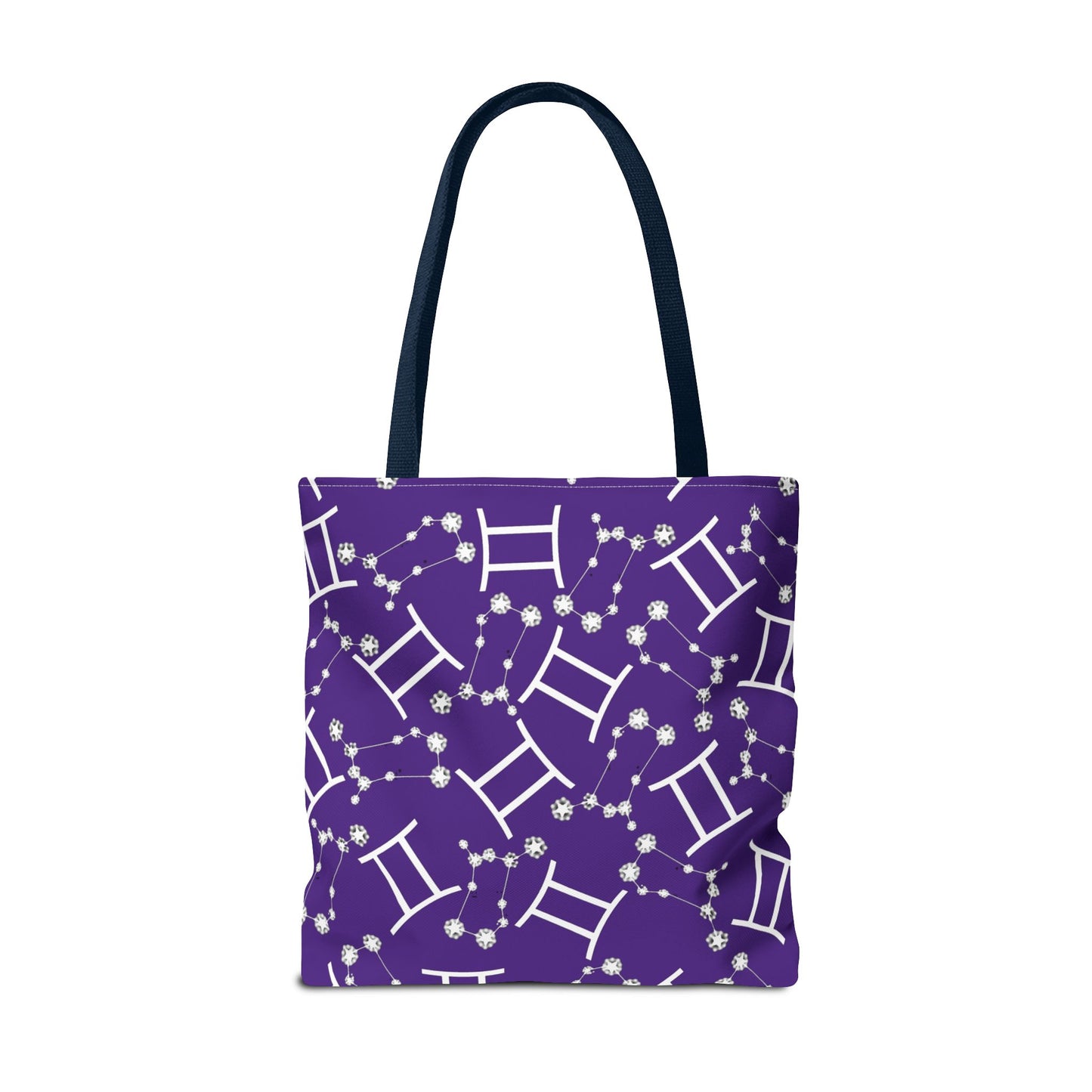 Tote Bag, Gemini Zodiac Sign, AOP, (Purple, White Print)