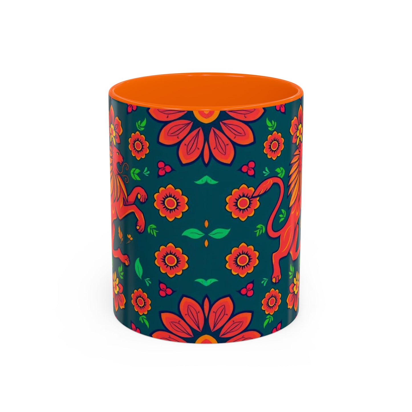 Accent Coffee Mug, Leo, Zodiac v1, Flower Pattern, (11, 15oz)