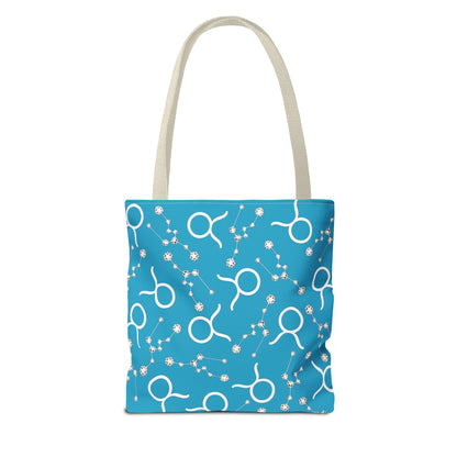 Tote Bag, Taurus Zodiac Sign, AOP, (Turquoise, White)