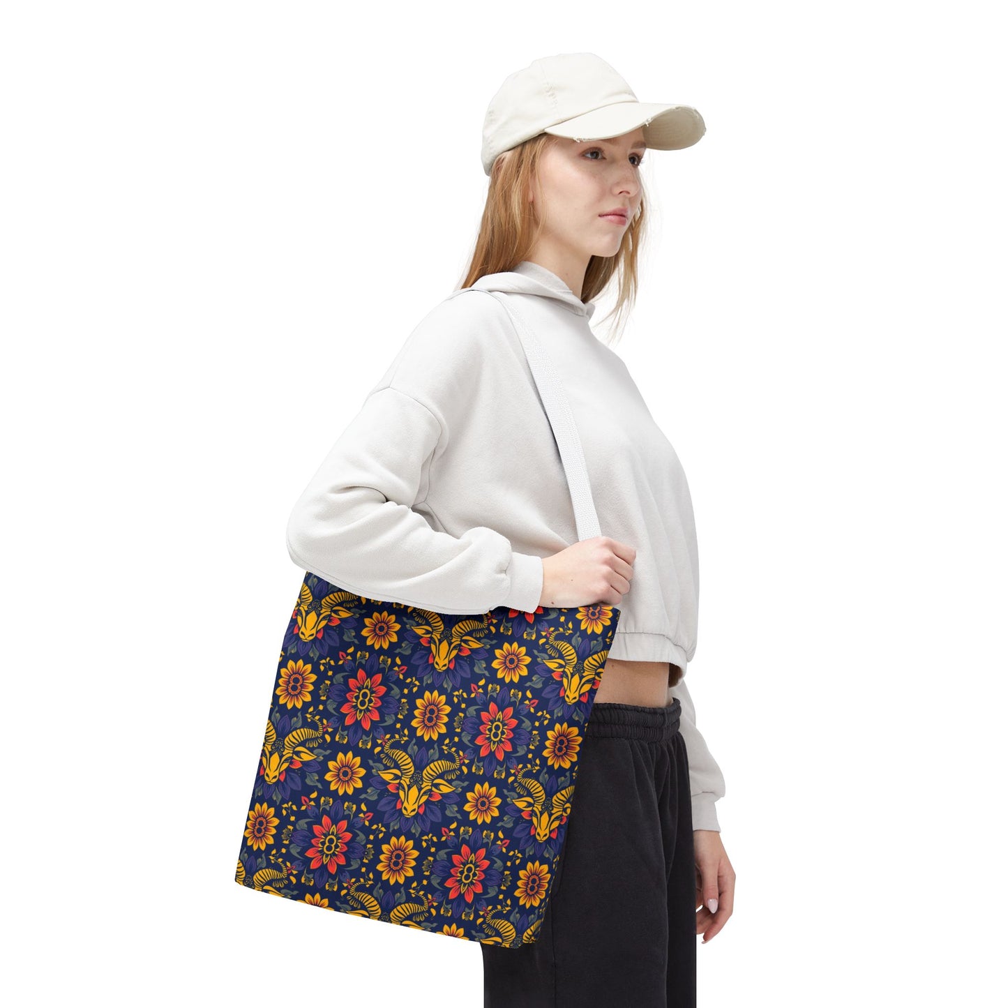 Tote Bag, (AOP), Taurus, Zodiac v3, Flower Pattern