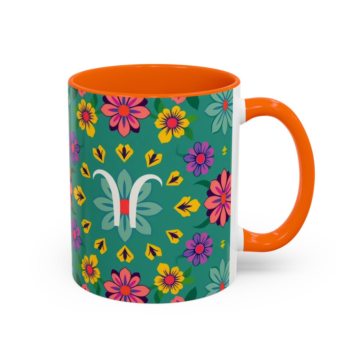 Accent Coffee Mug, Aquarius, Zodiac v3, Flower Pattern, (11, 15oz)