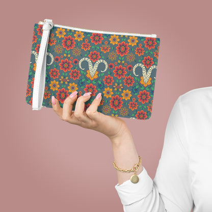 Clutch Bag, Aries, Zodiac v1, Flower Pattern