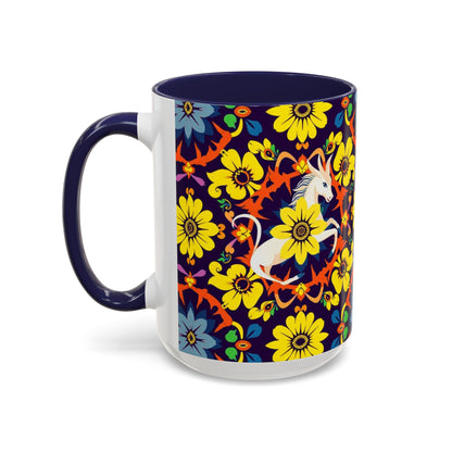 Accent Coffee Mug, Aquarius, Zodiac v1, Flower Pattern, (11, 15oz)