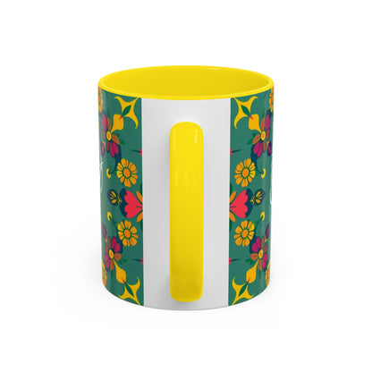 Accent Coffee Mug, Sagittarius, Zodiac. Flower Pattern, (11, 15oz)