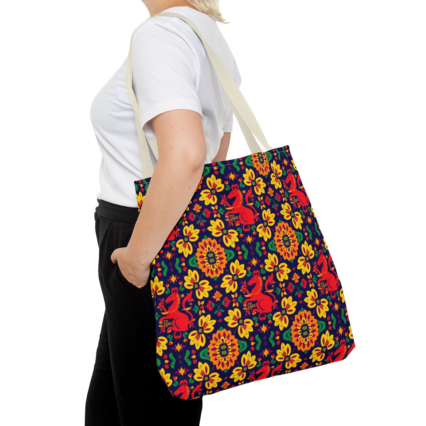 Tote Bag, (AOP), Virgo, Zodiac v4, Flower Pattern
