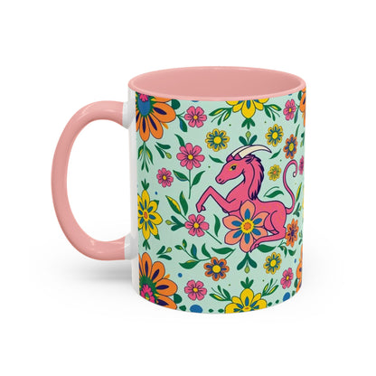 Accent Coffee Mug, Aquarius, Zodiac, Flower Pattern, (11, 15oz)