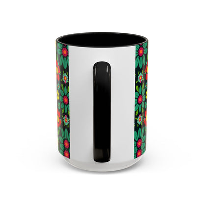 Accent Coffee Mug, Aquarius, Zodiac v4, Flower Pattern, (11, 15oz)