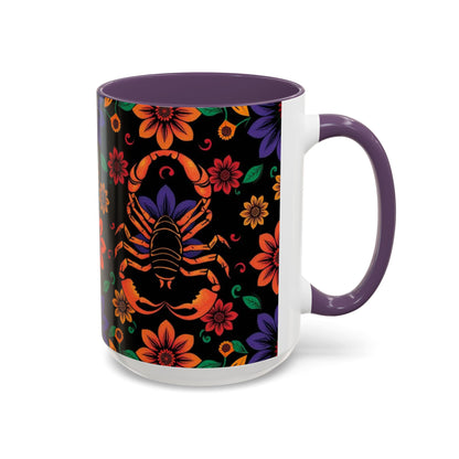 Accent Coffee Mug, Scorpio, Zodiac. Flower Pattern, (11, 15oz)