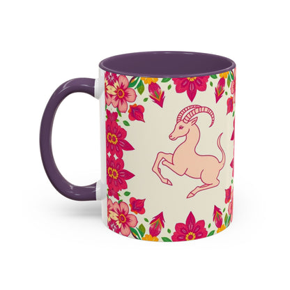 Accent Coffee Mug, Capricorn, Zodiac v2, Flower Pattern, (11, 15oz)