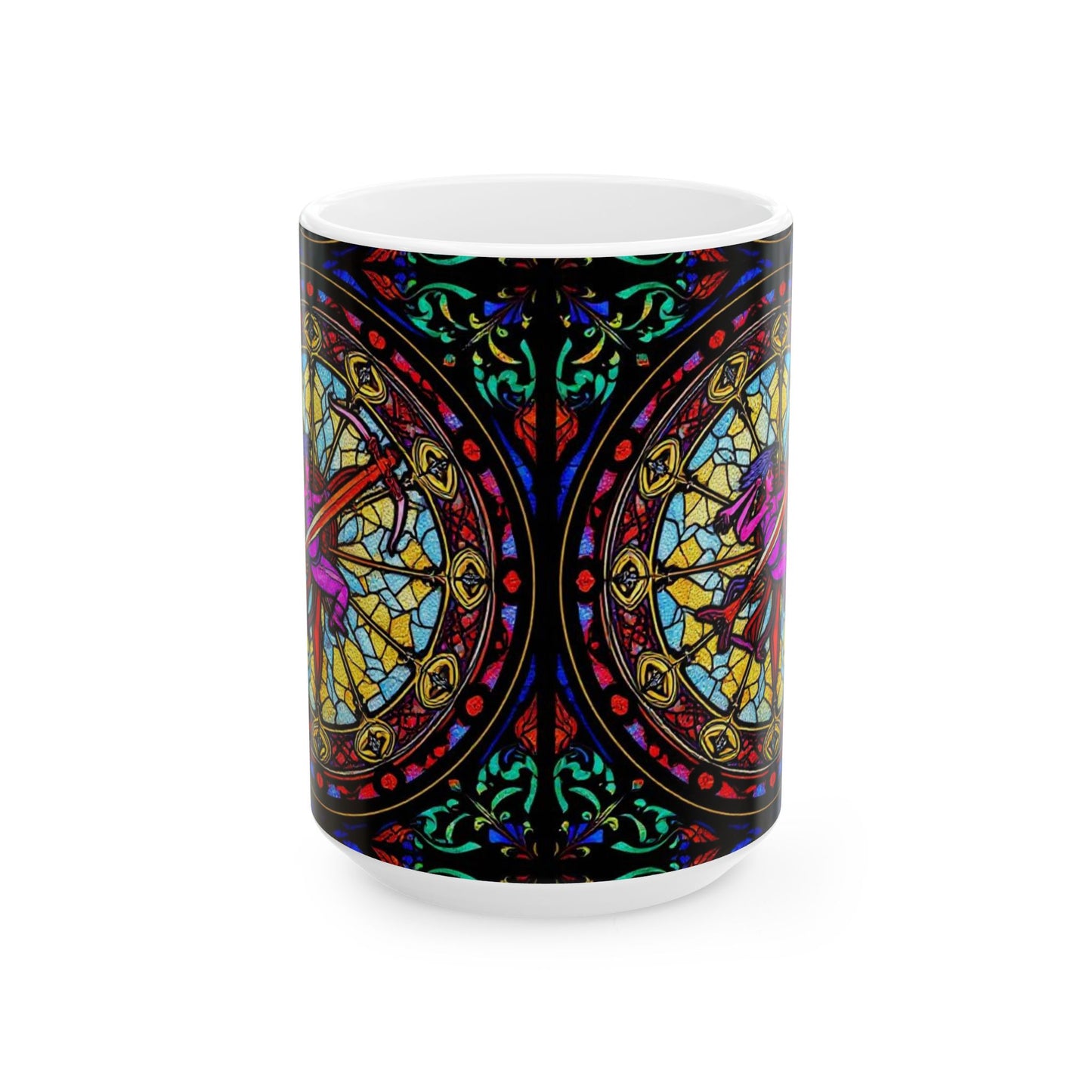 Ceramic Mug, (11oz, 15oz), Ceramic Coffee Mug, AOP, Glass Design, Sagittarius Zodiac