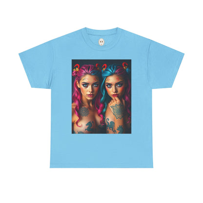 Unisex Heavy Cotton T-Shirt, Gemini, Zodiac v1, Sexy Art