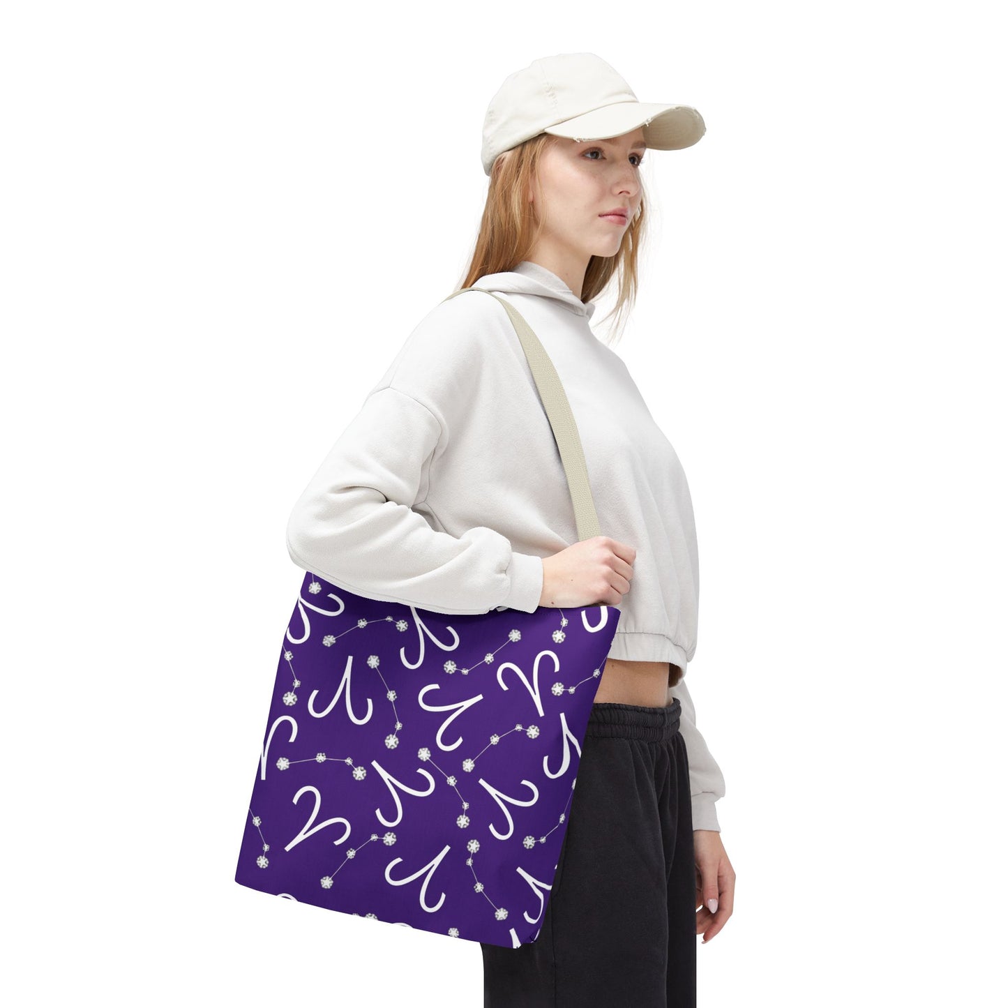 Tote Bag, Aries Zodiac Sign, AOP, (Purple, White)