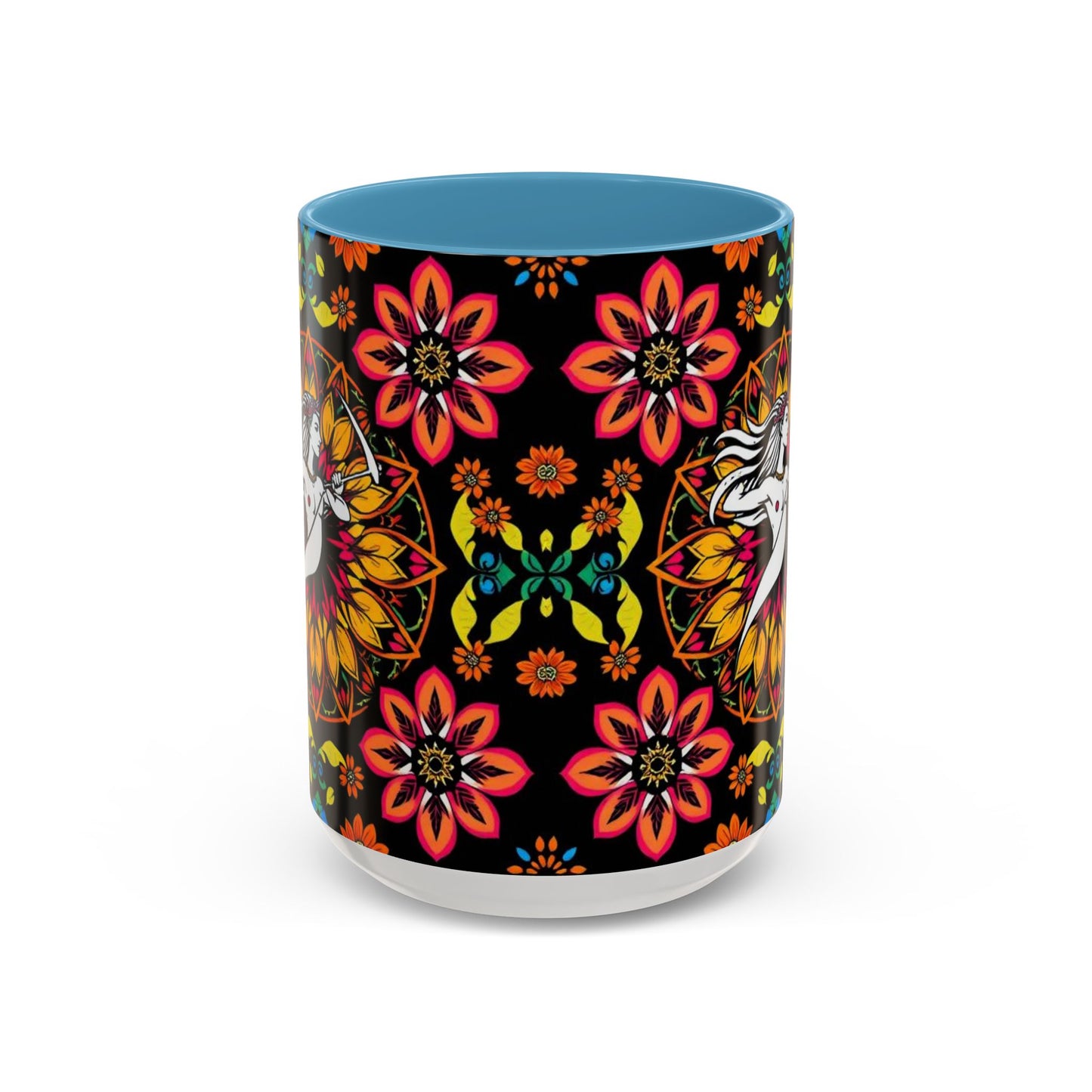 Accent Coffee Mug, Sagittarius, Zodiac v2. Flower Pattern, (11, 15oz)