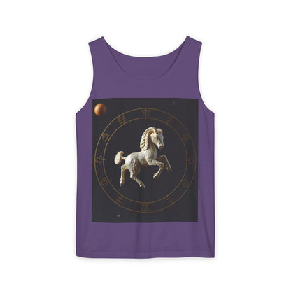Unisex Garment-Dyed, Tank Top, Capricorn Design, Space Animal, 100% US cotton