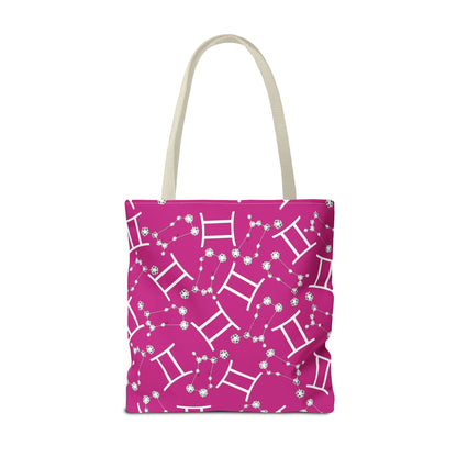 Tote Bag, Gemini Zodiac Sign, AOP, (Pink, White)