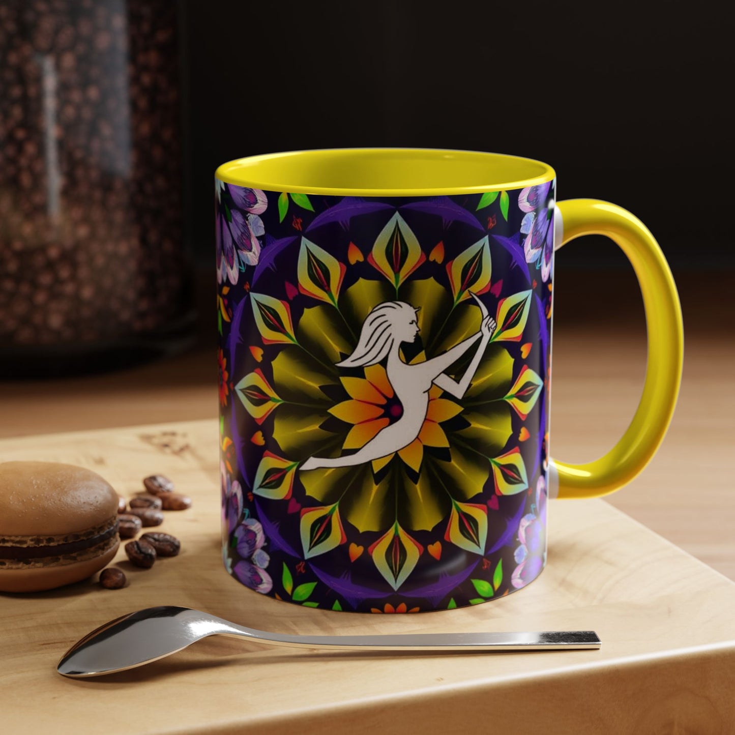 Accent Coffee Mug, Sagittarius, Zodiac v1. Flower Pattern, (11, 15oz)