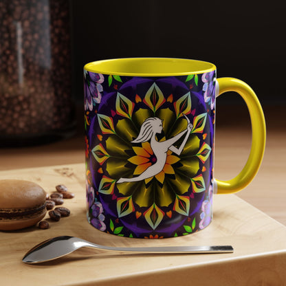 Accent Coffee Mug, Sagittarius, Zodiac v1. Flower Pattern, (11, 15oz)