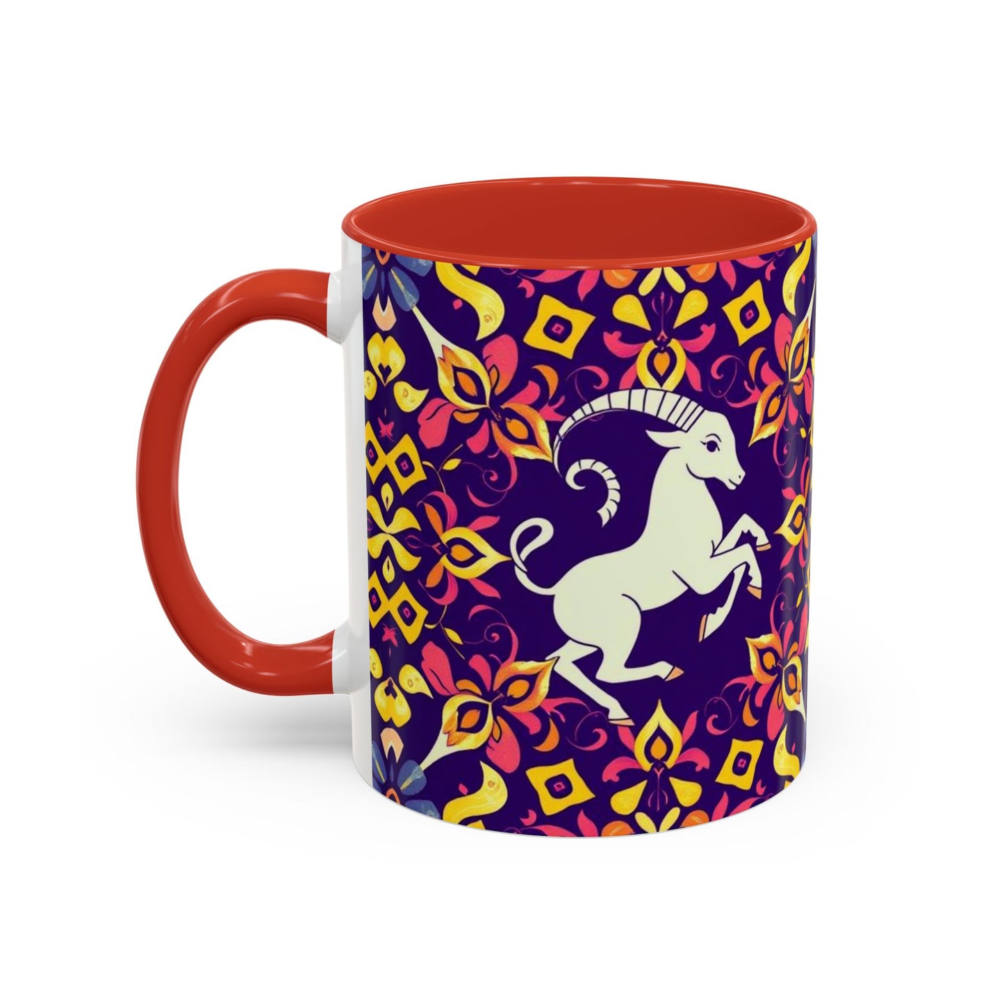 Accent Coffee Mug, Capricorn, Zodiac v1, Flower Pattern, (11, 15oz)