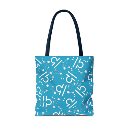 Tote Bag, Libra Zodiac Sign, AOP, (Turquoise, White)
