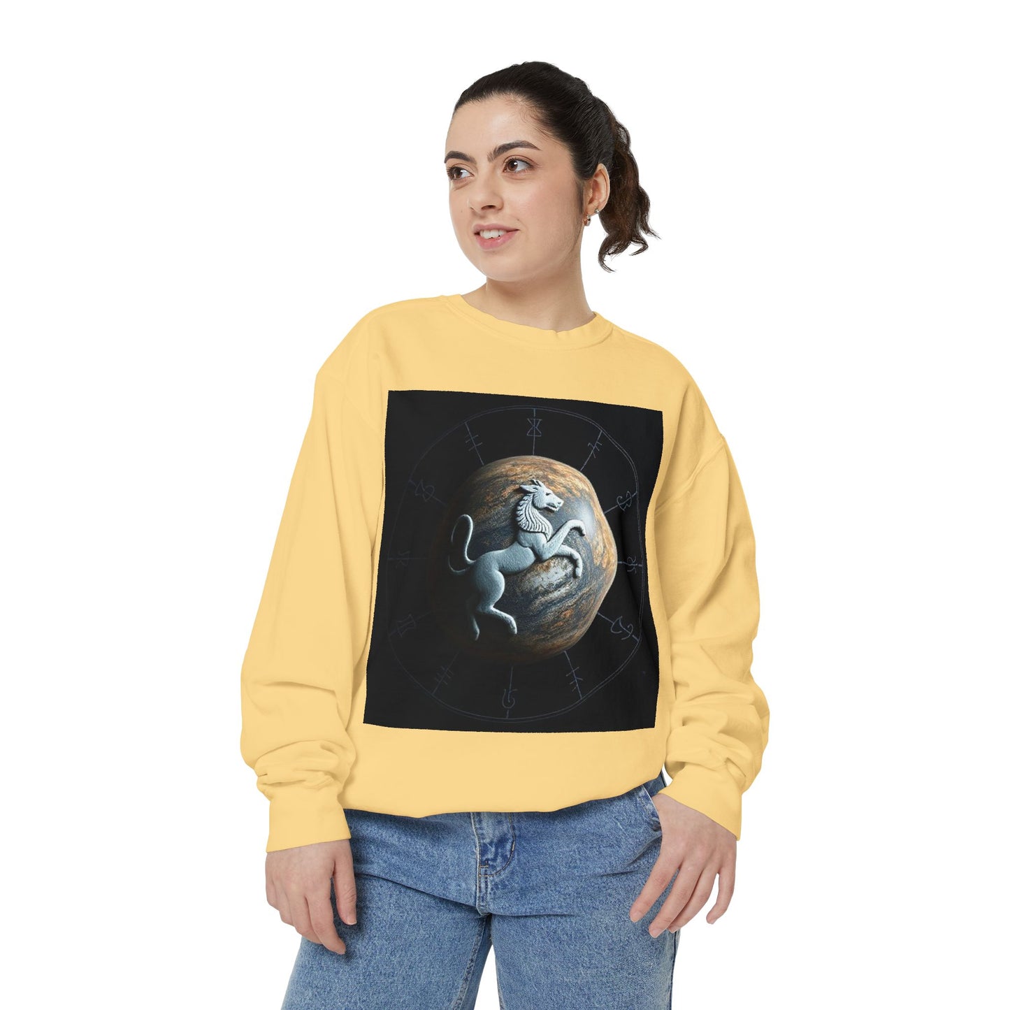 Garment-Dyed Sweatshirt, Unisex, Space Animal Design, Aquarius