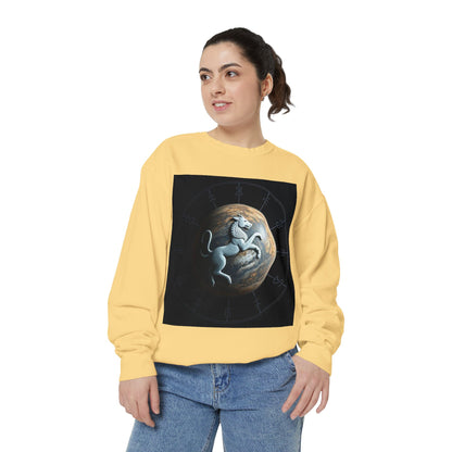 Garment-Dyed Sweatshirt, Unisex, Space Animal Design, Aquarius