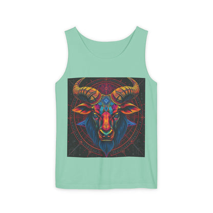 Unisex Garment-Dyed, Tank Top, Taurus Design, Pop Art v1, 100% US cotton