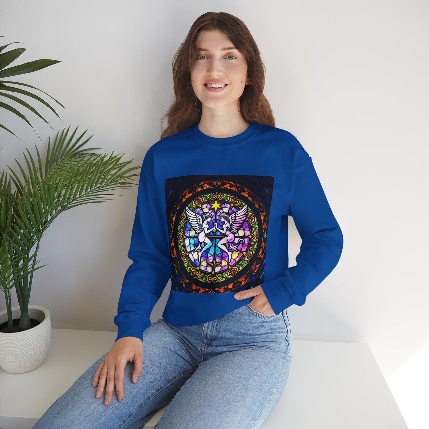 Unisex Heavy Blend™ Crewneck Sweatshirt, Glass 1, Gemini Zodiac Design