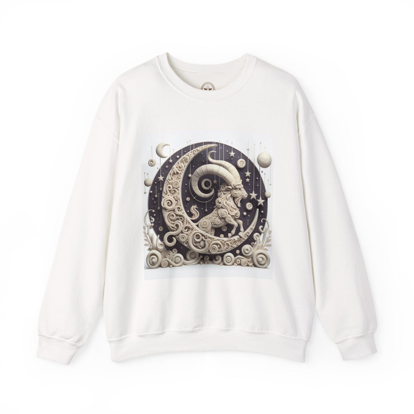Unisex Heavy Blend™ Crewneck Sweatshirt, Stone Moon, Capricorn Zodiac Design