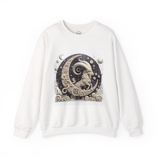 Unisex Heavy Blend™ Crewneck Sweatshirt, Stone Moon, Capricorn Zodiac Design