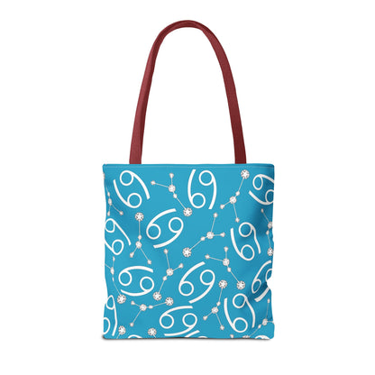 Tote Bag, Cancer Zodiac Sign, AOP, (Turquoise, White)