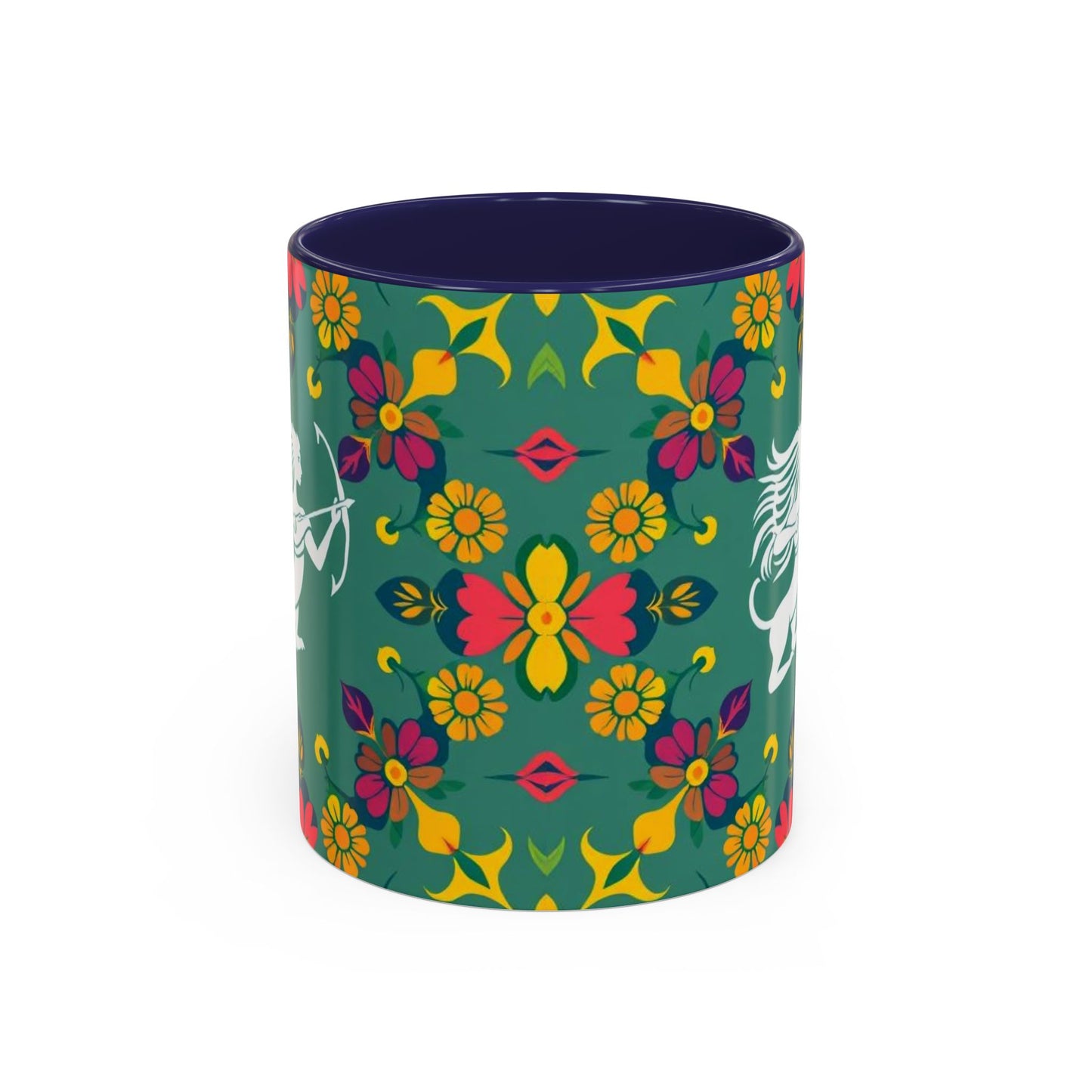 Accent Coffee Mug, Sagittarius, Zodiac. Flower Pattern, (11, 15oz)