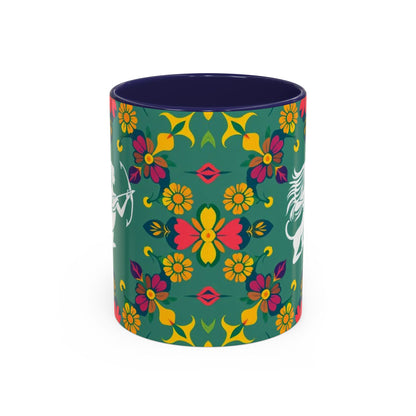 Accent Coffee Mug, Sagittarius, Zodiac. Flower Pattern, (11, 15oz)