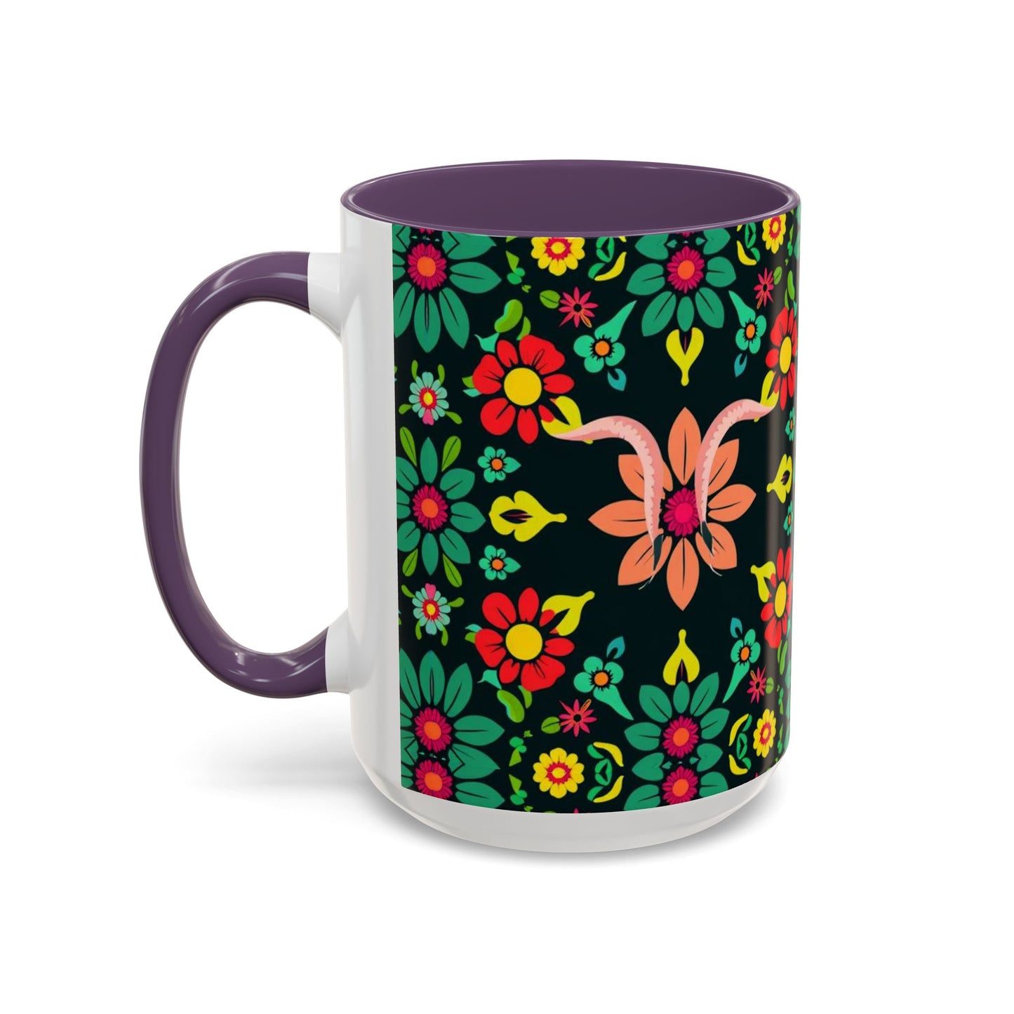 Accent Coffee Mug, Aquarius, Zodiac v4, Flower Pattern, (11, 15oz)