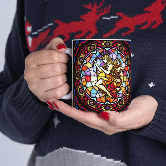 Ceramic Mug, (11oz, 15oz), Ceramic Coffee Mug, AOP, Glass Design, Virgo Zodiac