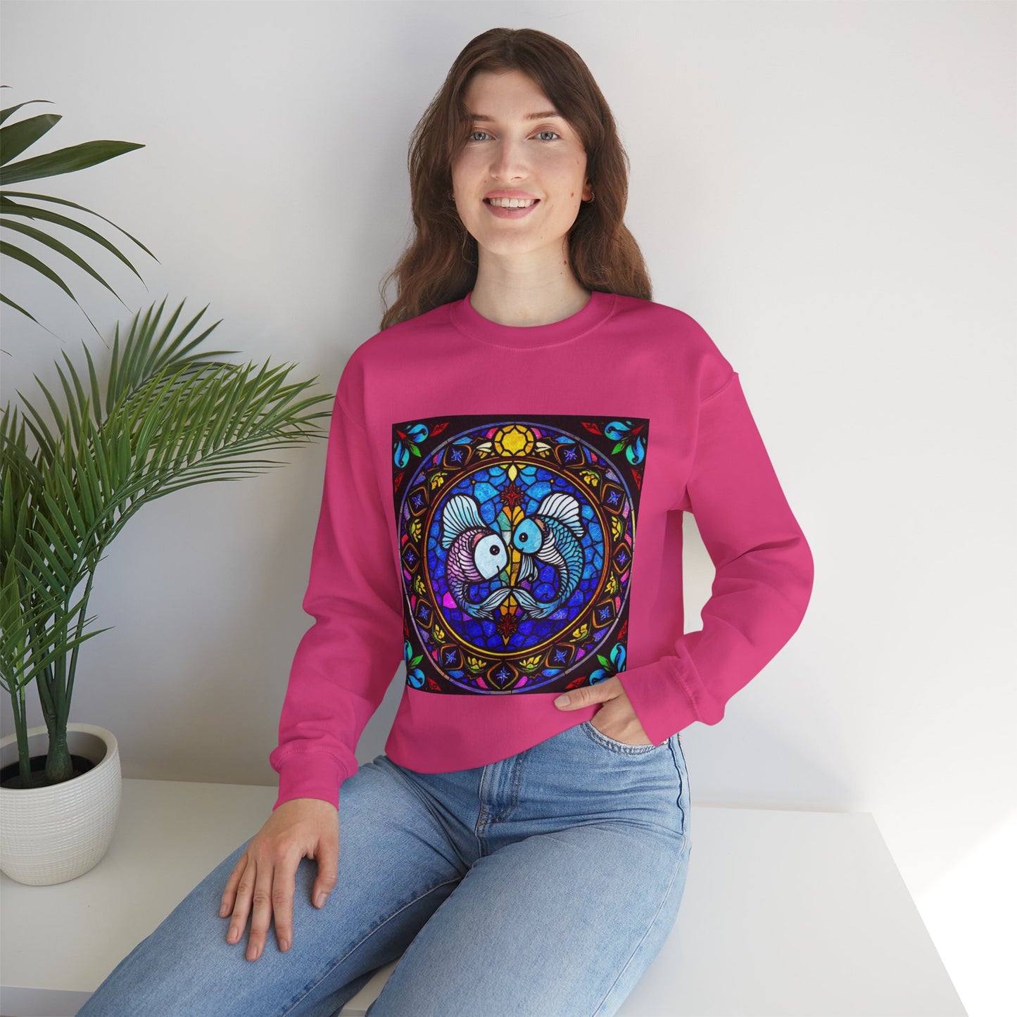 Unisex Heavy Blend™ Crewneck Sweatshirt, Glass, Pisces Zodiac Design