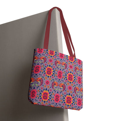 Tote Bag, (AOP), Pisces, Zodiac v2, Flower Pattern