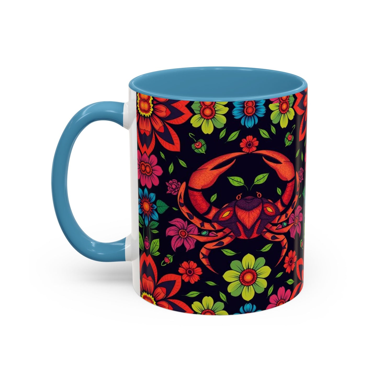 Accent Coffee Mug, Cancer, Zodiac v4, Flower Pattern, (11, 15oz)
