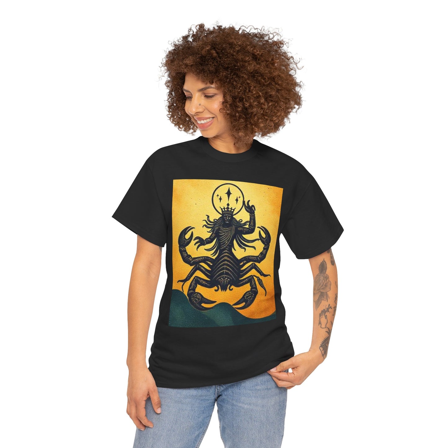 Unisex Heavy Cotton T-Shirt, Scorpion King, Print Art v1, Scorpio Zodiac Design