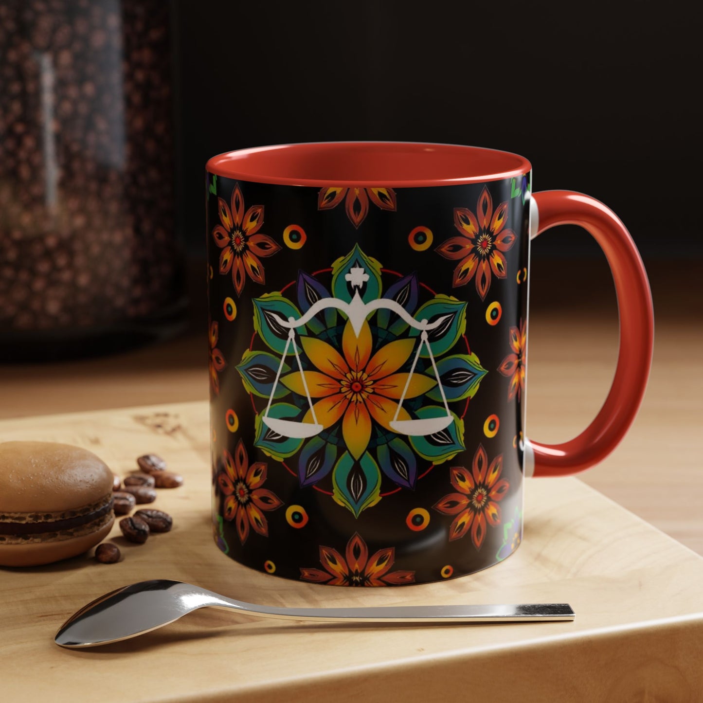 Accent Coffee Mug, Libra, Zodiac v4, Flower Pattern, (11, 15oz)