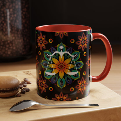 Accent Coffee Mug, Libra, Zodiac v4, Flower Pattern, (11, 15oz)