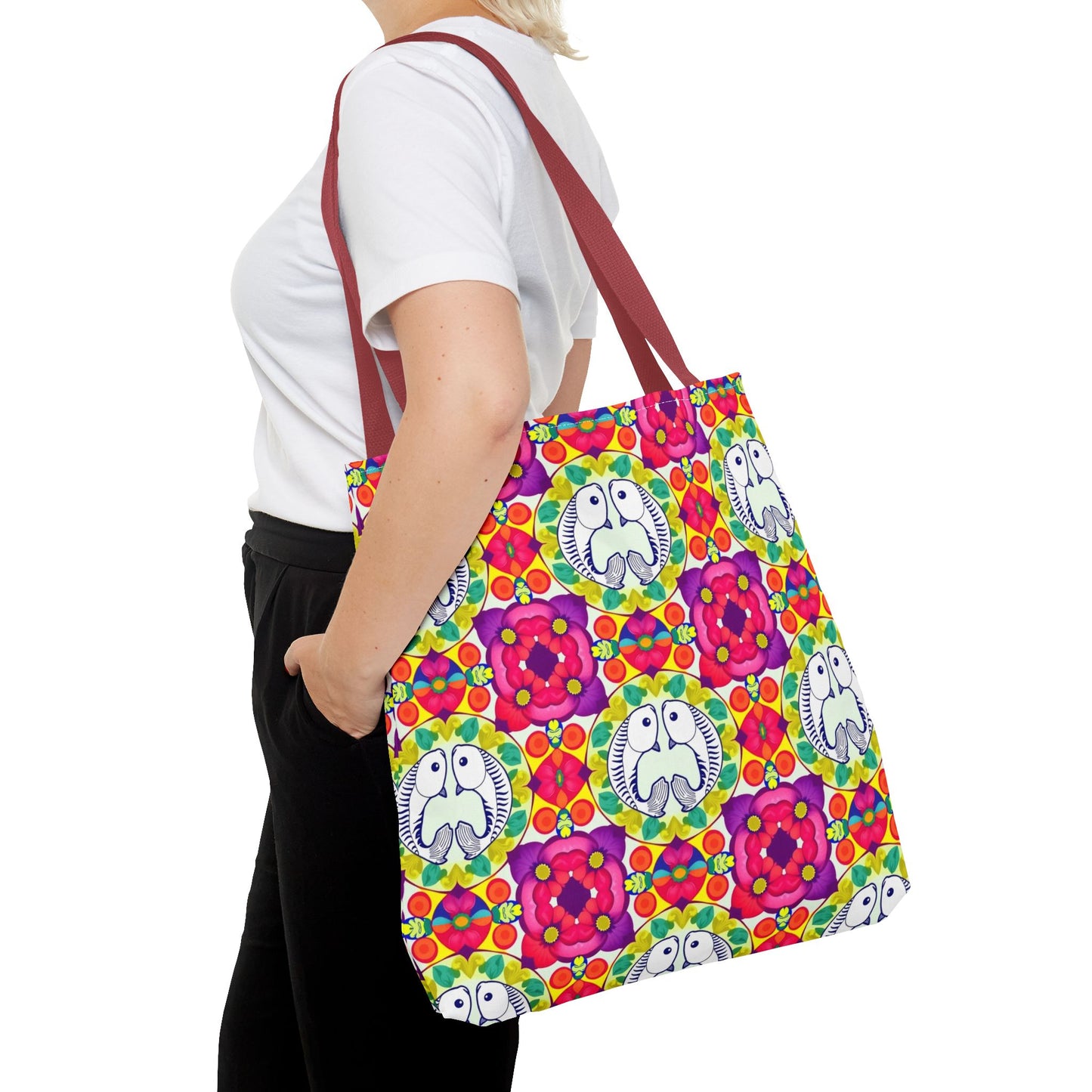 Tote Bag, (AOP), Pisces, Zodiac v4, Flower Pattern