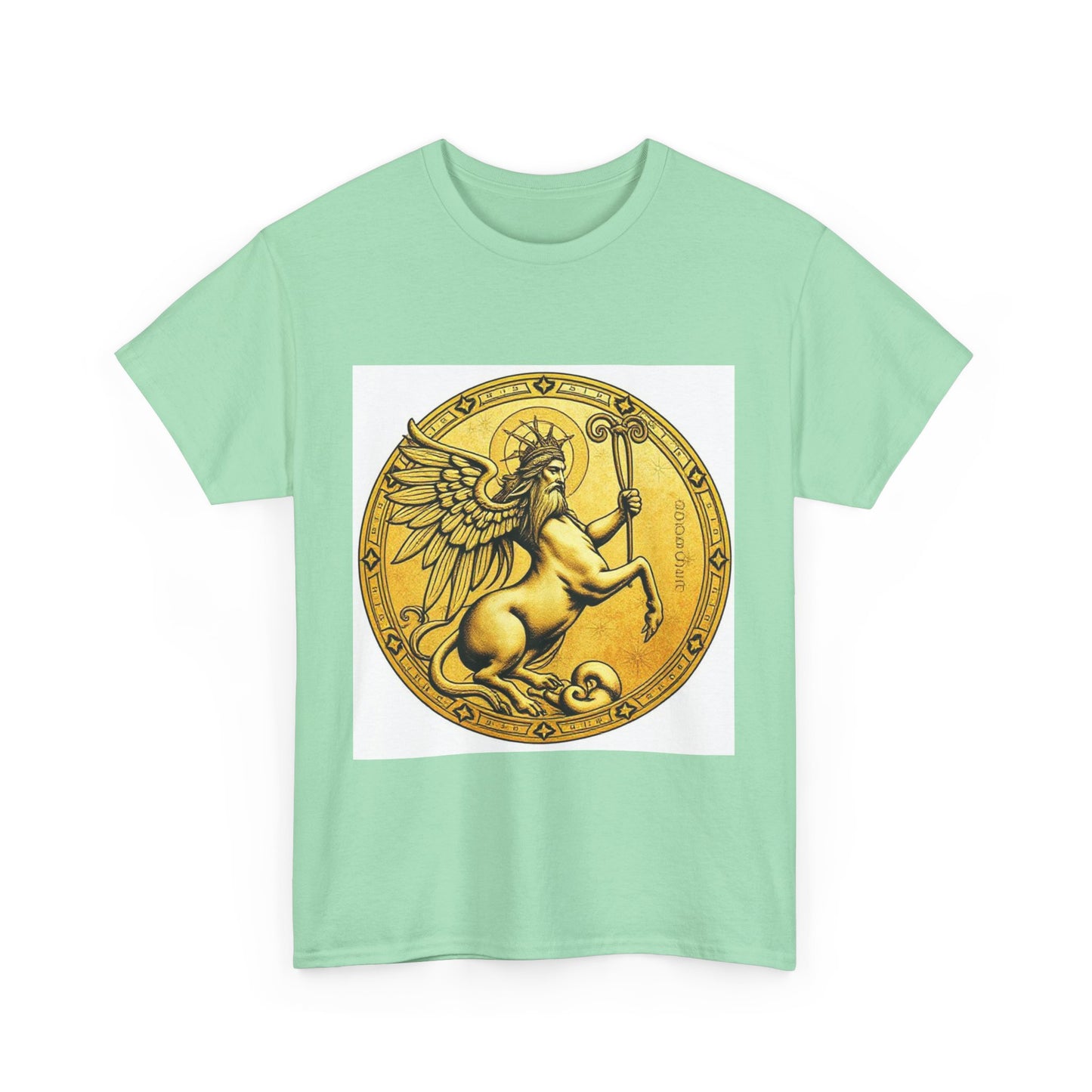 Unisex Heavy Cotton T-Shirt, Golden Angel Coin v1, Virgo Zodiac Design