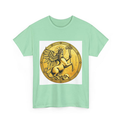 Unisex Heavy Cotton T-Shirt, Golden Angel Coin v1, Virgo Zodiac Design