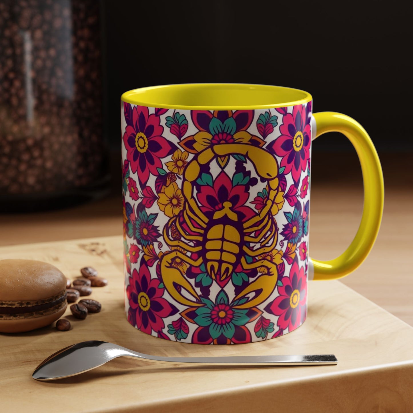 Accent Coffee Mug, Scorpio, Zodiac v2. Flower Pattern, (11, 15oz)