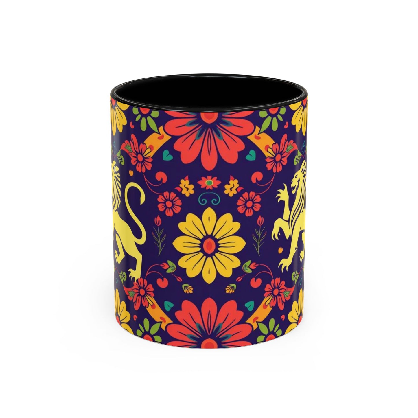 Accent Coffee Mug, Leo, Zodiac v3, Flower Pattern, (11, 15oz)