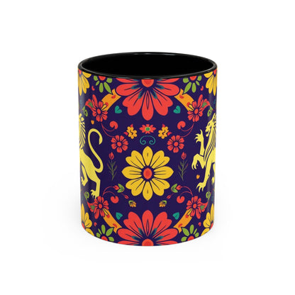 Accent Coffee Mug, Leo, Zodiac v3, Flower Pattern, (11, 15oz)