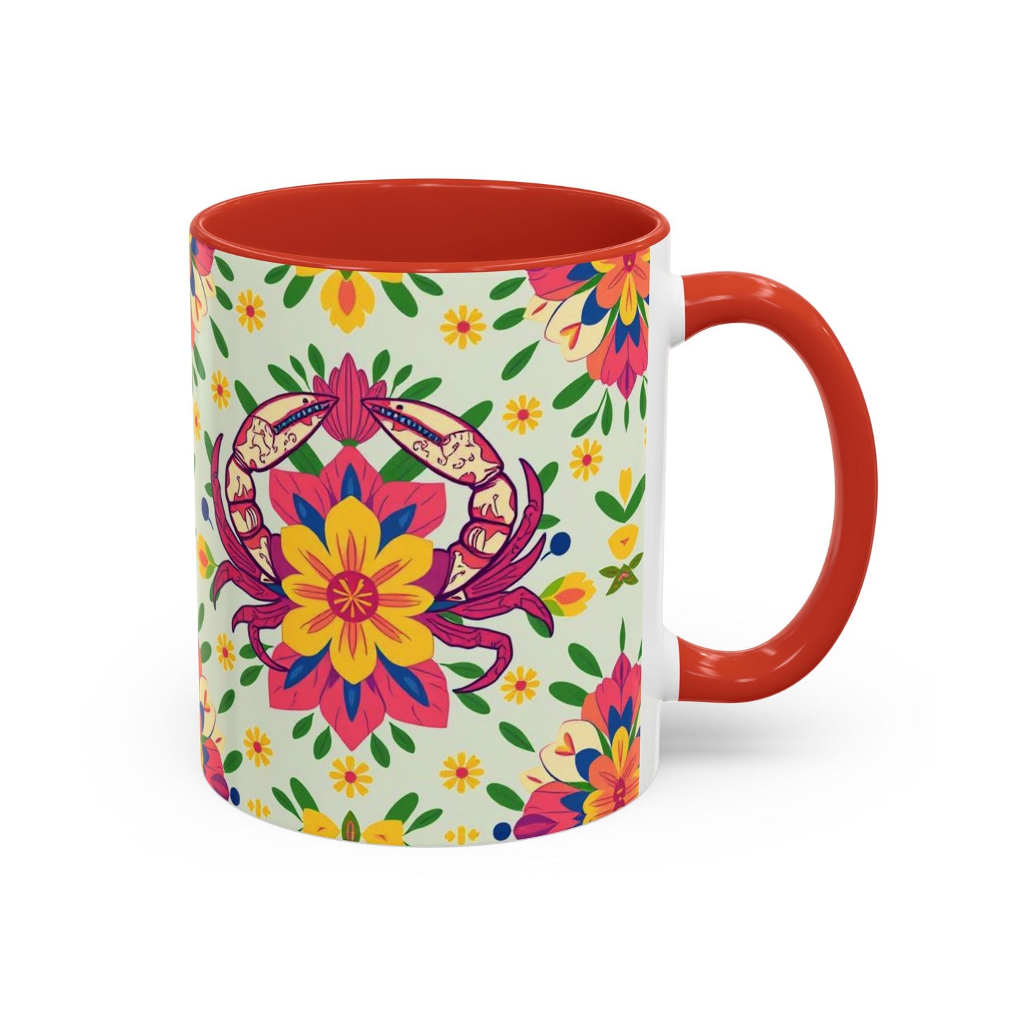 Accent Coffee Mug, Cancer, Zodiac v3, Flower Pattern, (11, 15oz)